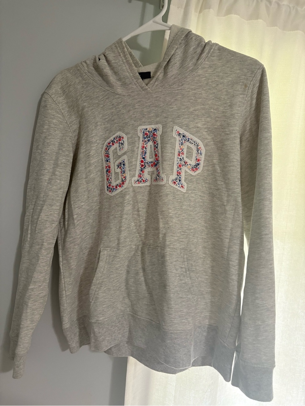 GAP Girls Light Gray Hoodie with Floral Logo Appliqué